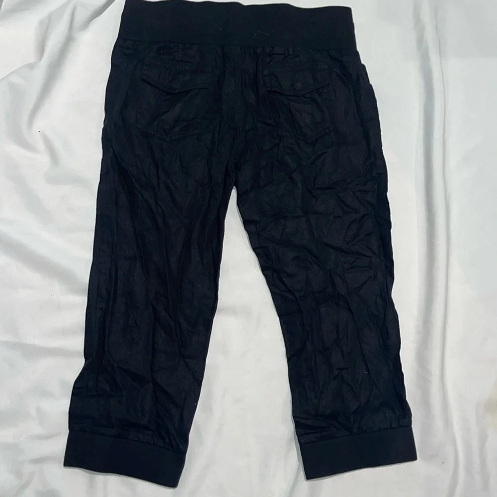 New Guess Premium Vintage Black Capris Crop Linen Blend Short Pants M - Picture 6 of 10
